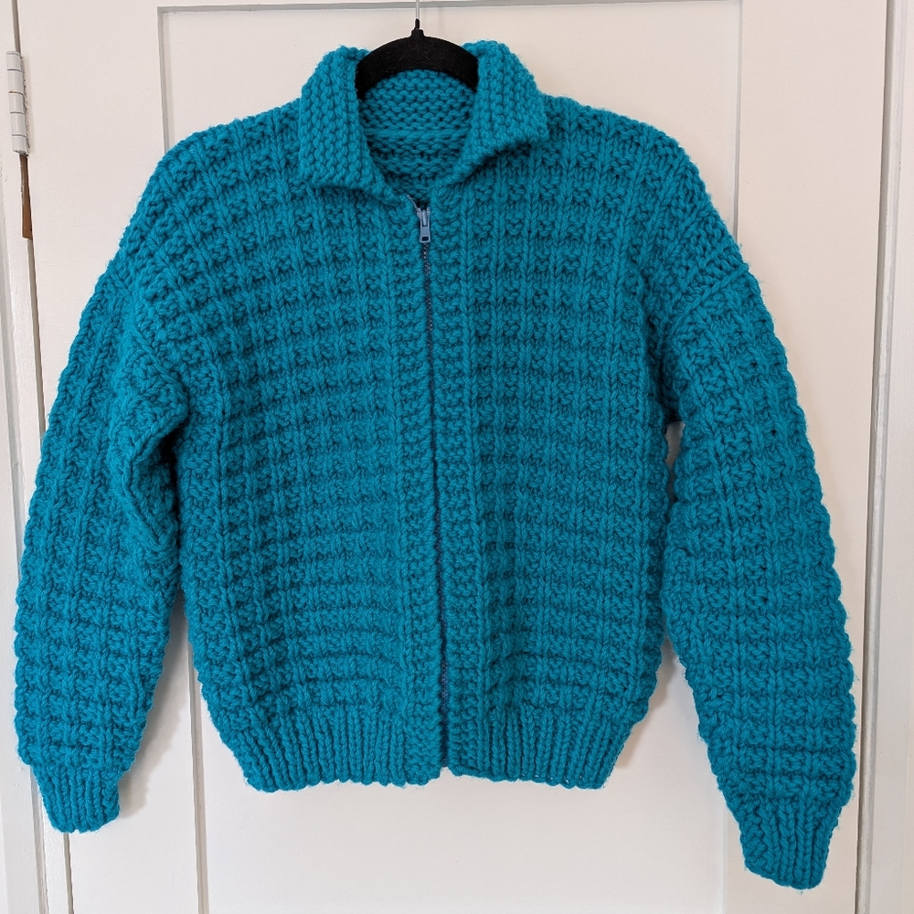 Turquoise Handknit Women's Chunky Knit Sweater